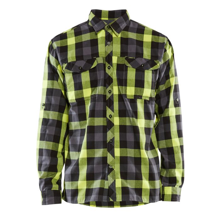 Blåkläder Overhemd flanel 32991153 - Zwart/High Vis Geel