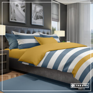 The one Gestreept Beddengoed Eenpersoonsbed 160 x 220 cm + 30 cm T1-BSTRIPE borduren - Indigo / Gold