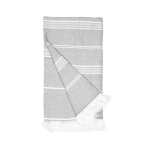The one Gerecycleerde Hamamhanddoek 100 x 180 cm T1-rham borduren - Ash Grey