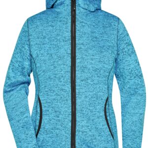 James & Nicholson Ladies' Knitted Fleece Hoody JN588 - blue-melange/black