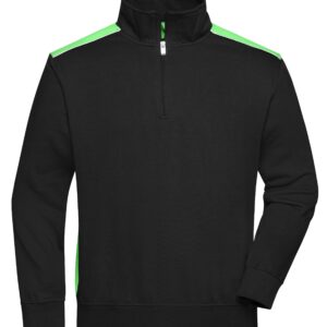 James & Nicholson Workwear Half-Zip Sweat - COLOR - JN868 - black/lime-green